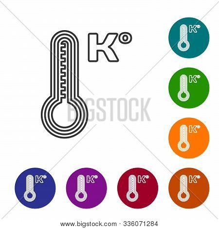 Grey Line Meteorology Thermometer Measuring Heat And Cold Icon Isolated On White Background. Tempera