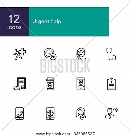 Urgent Help Line Icon Set. Patient, Pills, Prescription. Healthcare Concept. Can Be Used For Topics 