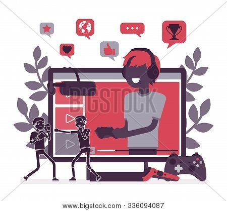 Game Streamer Boy. Popular Man Broadcasting Online, Live Streaming As Hobby, Profession, Freelance J