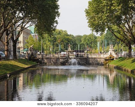 Tritonbrunnen Fountain In Koenigsallee Street In Duesseldorf