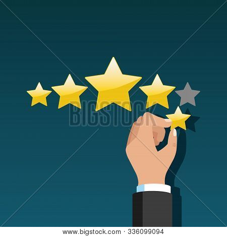 Businessman Hand Giving Five Star Rating, Feedback Concept. Vector.