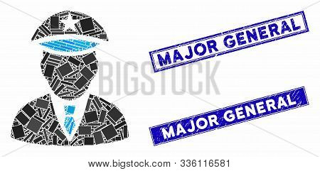 Mosaic Police Officer Icon And Rectangle Major General Seals. Flat Vector Police Officer Mosaic Icon