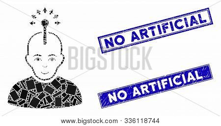 Mosaic Optical Neural Interface Pictogram And Rectangular No Artificial Stamps. Flat Vector Optical 