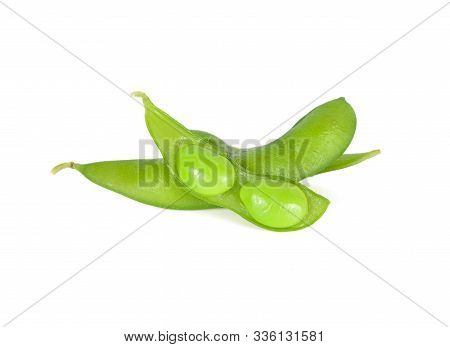 Boiled Japanese Green Soybeans Or Japanese Cajanus On White Background