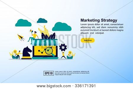 Marketing Strategy Concept With Icon And Character. Template For Web Landing Page, Banner, Presentat