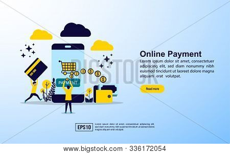 Online Payment Concept With Icon And Character. Template For Web Landing Page, Banner, Presentation,