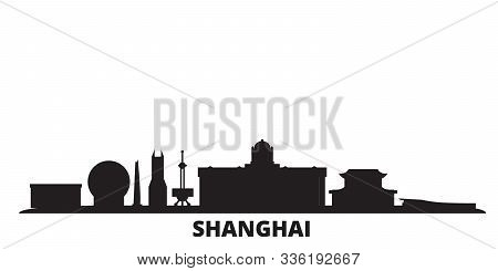 China, Shanghai City Skyline Isolated Vector Illustration. China, Shanghai Travel Black Cityscape