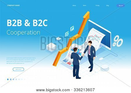 Isometric Business To Business Marketing, B2b Solution, Business Marketing Concept. Online Business,