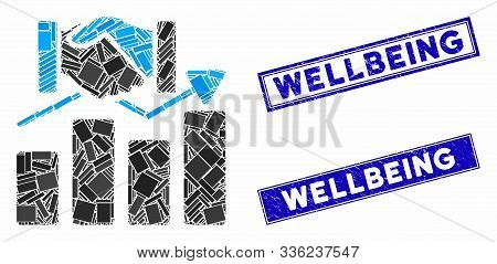 Mosaic Acquisition Graph Icon And Rectangle Wellbeing Rubber Prints. Flat Vector Acquisition Graph M