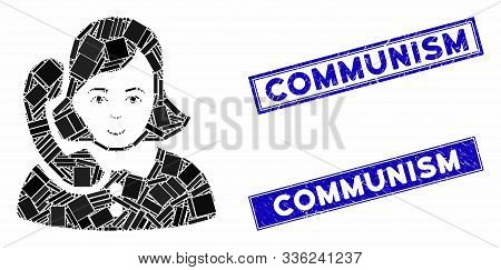 Mosaic Receptionist Icon And Rectangular Communism Seals. Flat Vector Receptionist Mosaic Icon Of Sc