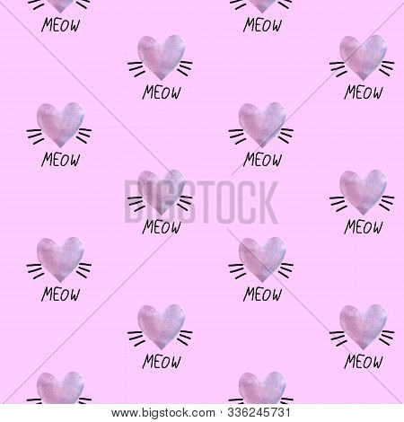 Seamless Pattern With Watercolor Hearts. Romantic Love Hand Drawn Backgrounds Texture. For Greeting 