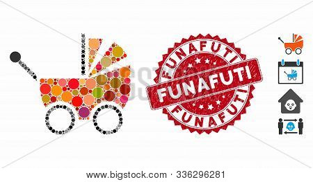Collage Baby Carriage Icon And Grunge Stamp Seal With Funafuti Caption. Mosaic Vector Is Designed Wi