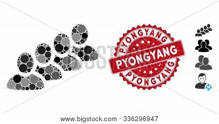 Mosaic User Queue Icon And Rubber Stamp Seal With Pyongyang Caption. Mosaic Vector Is Composed From 
