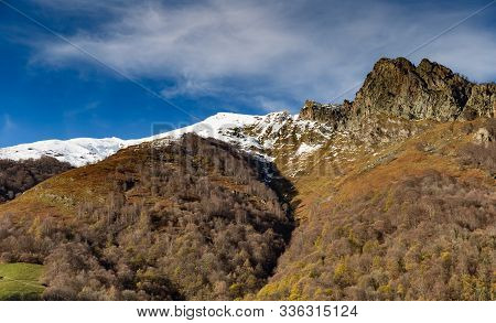 Autumn Colored Mountain Shot In Cauteret France