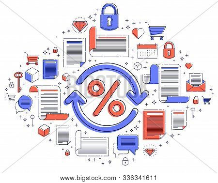 Percent Symbol And Loop Arrow, Taxes, Return On Investment, Refund, Stock Market, Refinance, Bookkee