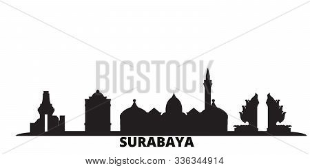 Indonesia, Surabaya City Skyline Isolated Vector Illustration. Indonesia, Surabaya Travel Black City