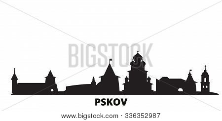 Russia, Pskov City Skyline Isolated Vector Illustration. Russia, Pskov Travel Black Cityscape