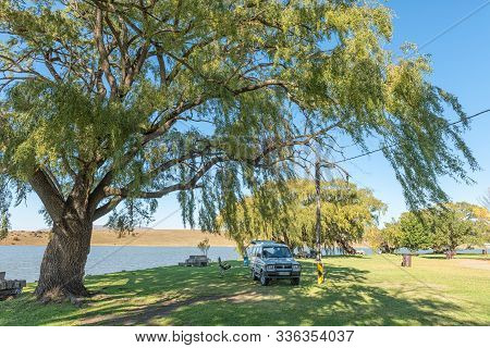Vrede, South Africa - May 1, 2019: Camping Next To The Dam At The Emanzini Country Resort At Vrede, 