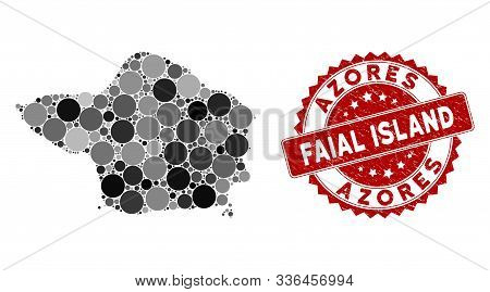 Mosaic Faial Island Map And Circle Seal. Flat Vector Faial Island Map Mosaic Of Random Circle Elemen