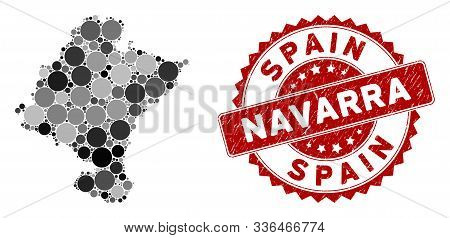 Mosaic Navarra Province Map And Round Seal Stamp. Flat Vector Navarra Province Map Mosaic Of Scatter