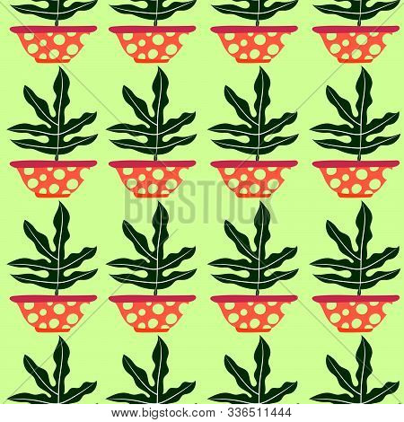 Green Decorative Plant Seamless Repeat Pattern Tile.