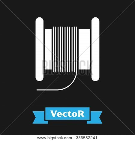 White Wire Electric Cable On A Reel Or Drum Icon Isolated On Black Background. Vector Illustration