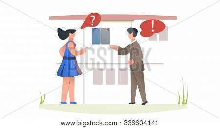 Manager Sells New Mobile Phone To Girl. Woman Is Watching New Phone Models. Girl Asks Seller About C