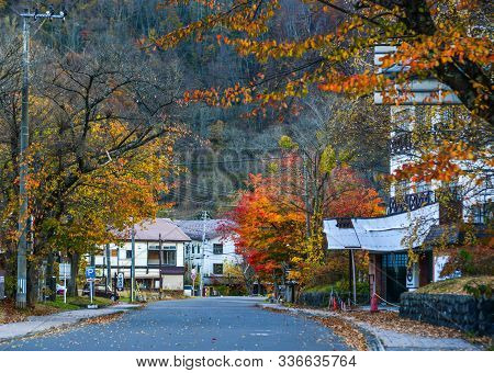 Small Town At Autumn Near Lake Towada