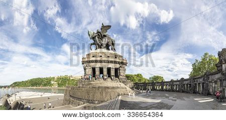 Koblenz, Germany - May 21, 2017: Panorama View Over The Plaza At The German Corner/ Deutsches Eck, P