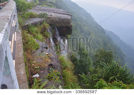 Close Up Of  The Water Falls Of Cherrapunjee Eco Park With Lots Of Trees And Greenery Of The Hills, 