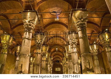 Istanbul, Turkey - September 5th 2019. The Fifth Century Serefiye Cistern In Sultanahmet, Istanbul, 