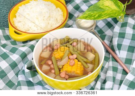 Sayur Asem, Popular Indonesian Vegetable In Tamarind Soup. Common Ingredients Are Peanuts, Corn, Cha