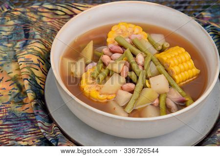 Sayur Asem, Popular Indonesian Vegetable In Tamarind Soup. Common Ingredients Are Peanuts, Corn, Cha