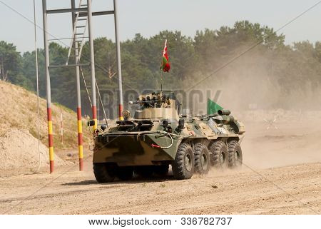 Tyumen, Russia - August 11, 2019: International Army Games. Safe Route Contest. The Btr-82 Amphibiou