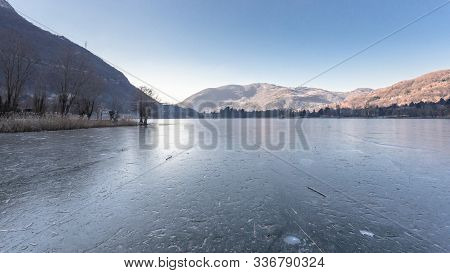 Endine Lake Completely Frozen. Endine Gaiano (bg) Italy - January 22, 2019.