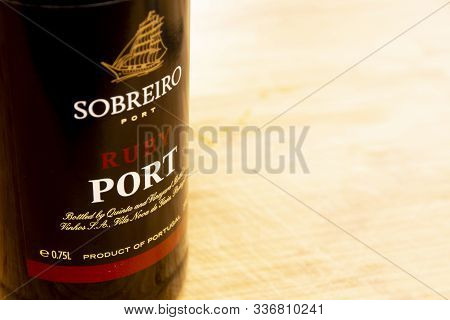 Antwerp, Belgium, December 2019: Yellow Sobreiro Ruby Port Wine From Portugal. Yellow Sunshine From 