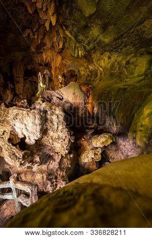 Beautiful Stalactite Formations Inside Of A Trung Trung Cave Cat Ba Vietnam