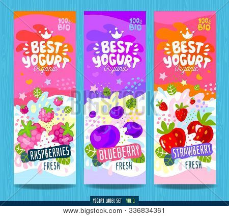 Abstract Splash Food Label Template. Colorful Brush Stroke. Fruits, Organic, Yogurt, Milk Package De