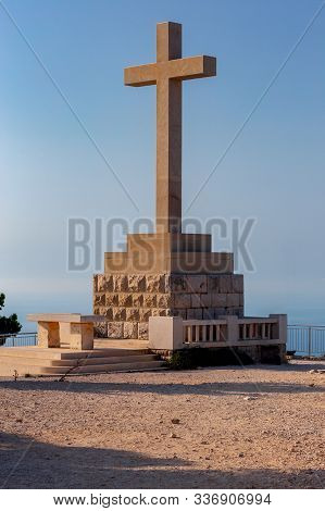 Stone Cross Monument On Mount Srd. Dubrovnik. Croatia.