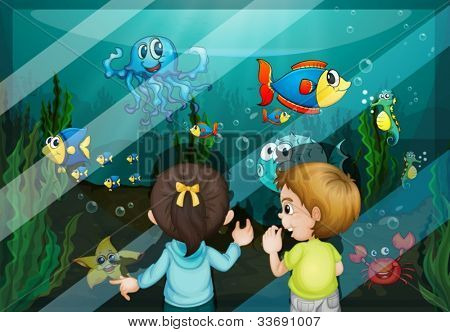 Illustration af børn på aquarium