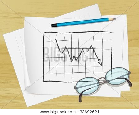 Ilustração de copos, lápis e notas em papel