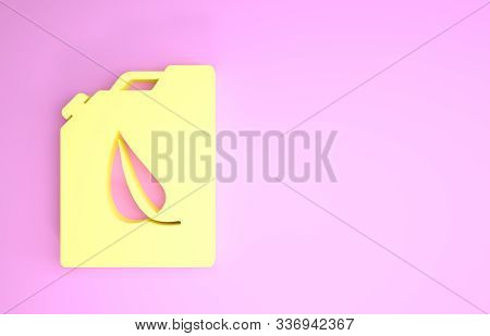 Yellow Bio Fuel Canister Icon Isolated On Pink Background. Eco Bio And Barrel. Green Environment And