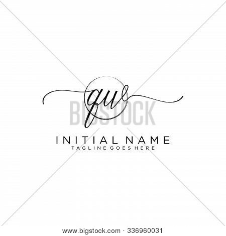 Qw Initial Handwriting Logo With Circle Template Vector.