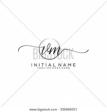 Vm Initial Handwriting Logo With Circle Template Vector.