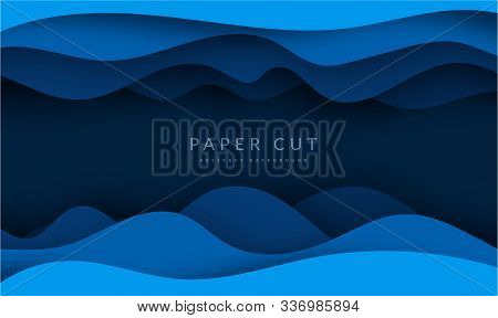 Paper Art Cartoon Abstract Waves. Paper Carve Background. Modern Origami Design Template. Vector Ill