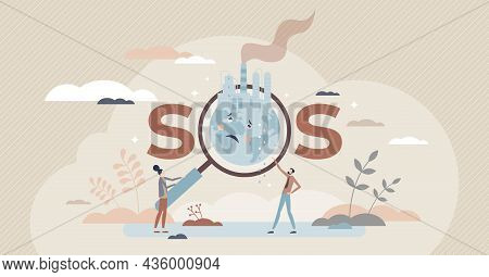 Climate Crisis And Global Warming As Environmental Danger Tiny Person Concept. Planet Pollution With
