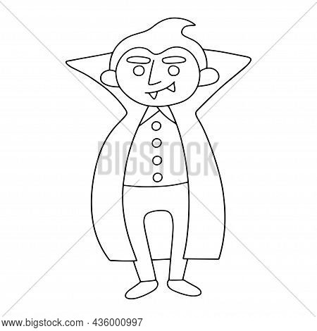 Cute Cartoon Vampire Coloring Page For Halloween Vector Illustration. Funny Halloween Monster Charac