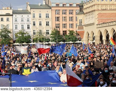 Cracow; Poland - Oct 10; 2021: We Stay; The Government Leaves! People Protest Against The Verdict Of