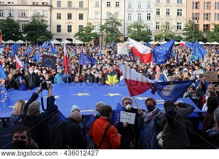 Cracow; Poland - Oct 10; 2021: We Stay; The Government Leaves! People Protest Against The Verdict Of