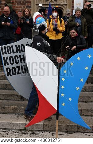 Cracow; Poland - Oct 10; 2021: We Stay; The Government Leaves! People Protest Against The Verdict Of